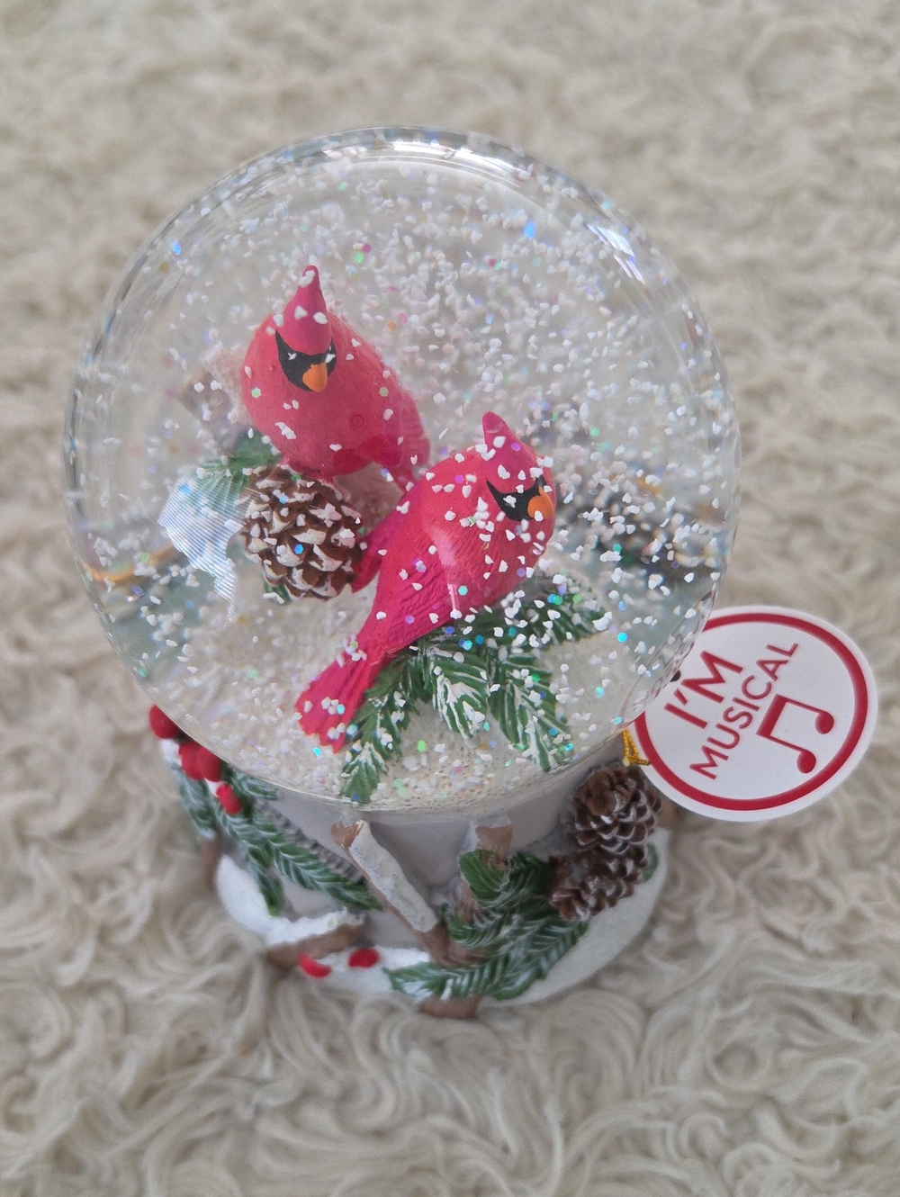 Holiday Time Red Cardinal Musical Snow Globe